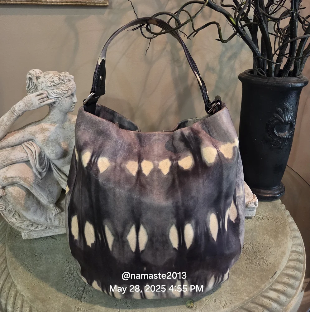 L.A.M.B. Gwen Stefani 100% Leather Tie Die Hobo Shoulder Bag Designer #139